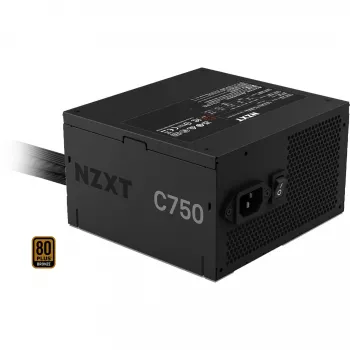 Fuente de alimentación NZXT C750 Bronze 750 W, ATX de 24 pines, 80 PLUS Bronze, ventilador de 120 mm, negro