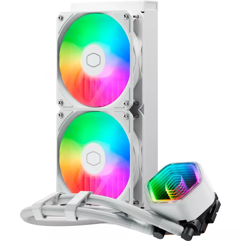 Refrigeración líquida para CPU Cooler Master MasterLiquid 240 Core II blanca — 240 mm, 2 ventiladores de 120 mm (650–1750 RPM), rodamiento de deslizamiento