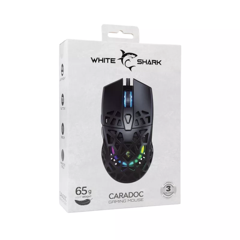 Ratón White Shark GM-5018 Caradoc RGB 7200 dpi negro