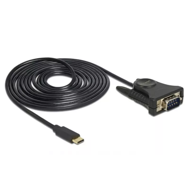 Delock 62964 Adaptador de USB-C a serie DB9 RS-232, 1,8 m, negro