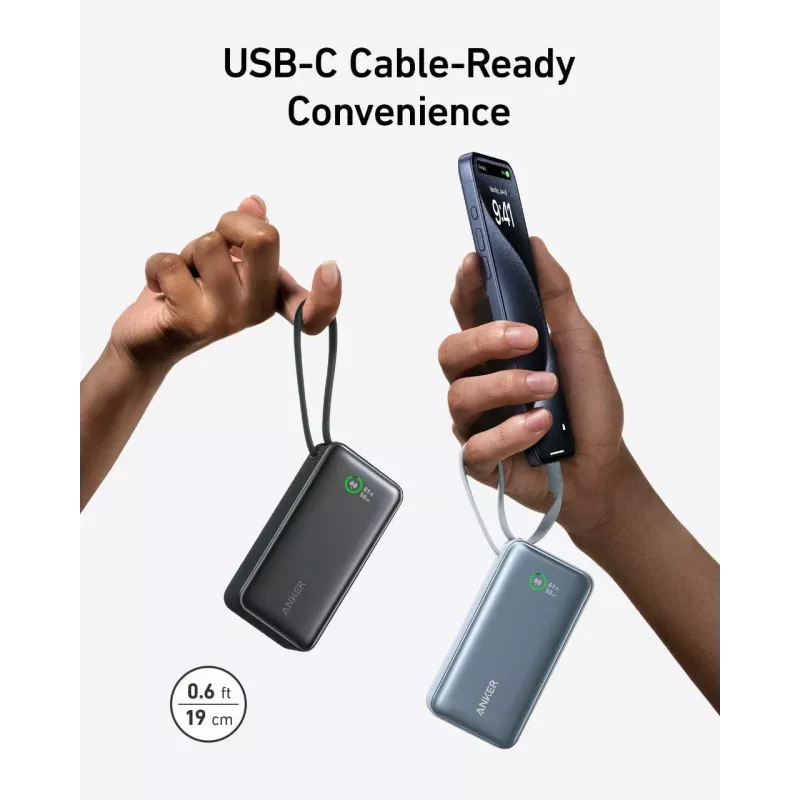 Batería externa 545 NANO 30W 10000mAh con cable USB-C integrado, negro