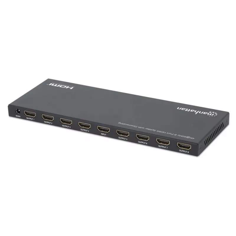 Splitter HDMI Manhattan 4K@60Hz 8 puertos con downscaling, distribuye una señal de entrada HDMI a ocho salidas HDMI (1x8), 18G, conmutador EDID para downscaling, Negro
