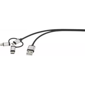 Renkforce Cable USB USB 2.0 conector USB-A macho, conector USB-C™ macho, conector USB-Micro-B macho, conector Apple Lightning 1,00 m Gris oscuro con funda (RF-3335108)