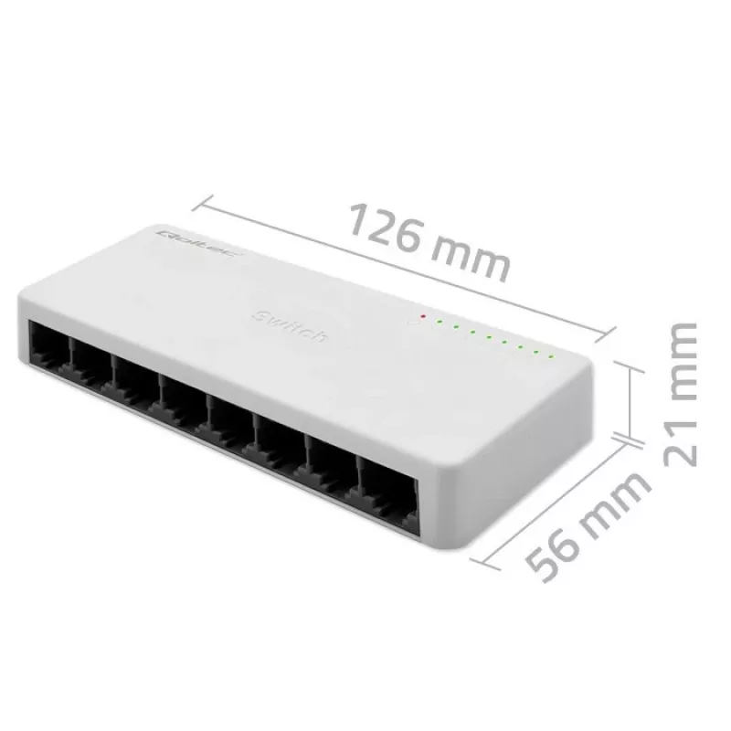 Switch de red QOLTEC 52246 — 8 puertos RJ45, 100 Mbps