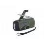 Radio de emergencia FOSCO 464600 con linterna LED, powerbank, FM, IPX3, carga solar/manivela/USB-C — verde/negro