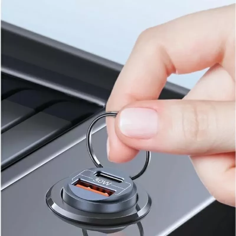 Cargador de Coche usams C38 30W — 1x USB-A + 1x USB-C Carga Rápida