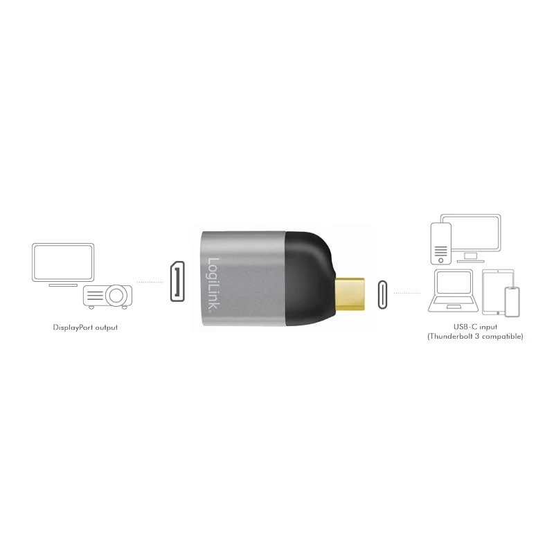 LogiLink CUA0204 adaptador USB-C a DisplayPort negro gris