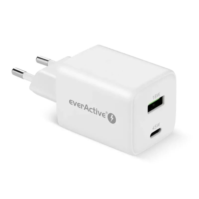 Cargador de pared everActive SC-450Q 45W 1×USB-C 1×USB-A blanco
