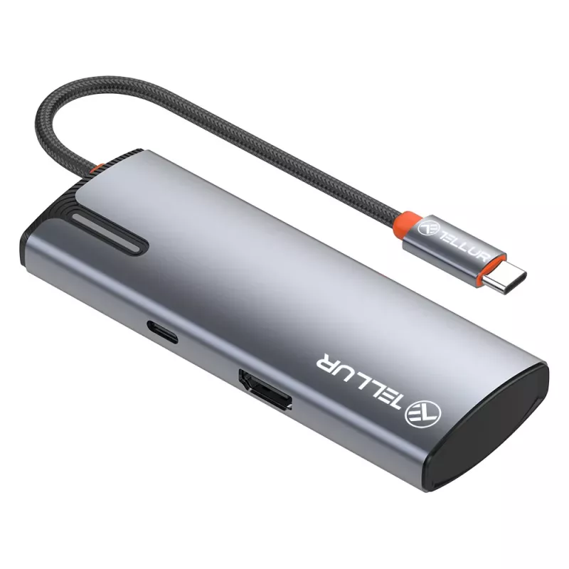Hub USB-C Tellur TLL321061 con PD 3.0 100W, salida HDMI y 3× conectores USB 3.0