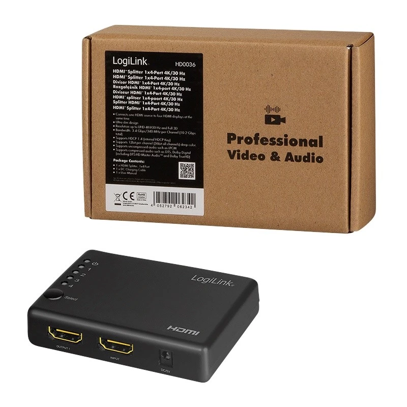 Splitter HDMI 1x4 puertos, 4K/30Hz