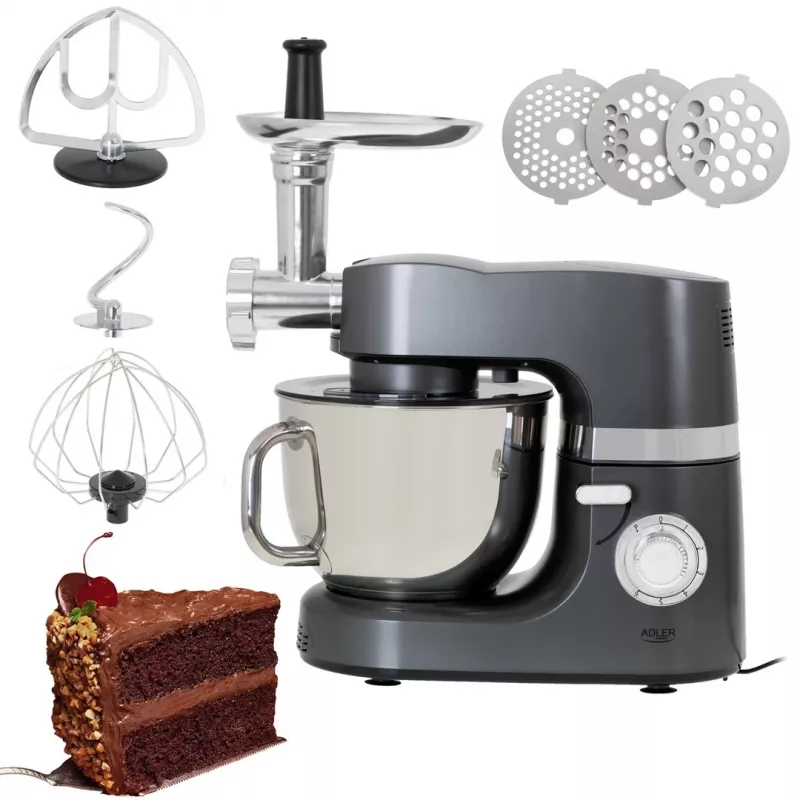 Robot de cocina Adler AD 4221 — bol de acero inoxidable de 7 L, 1200 W, 6 velocidades, batidor planetario