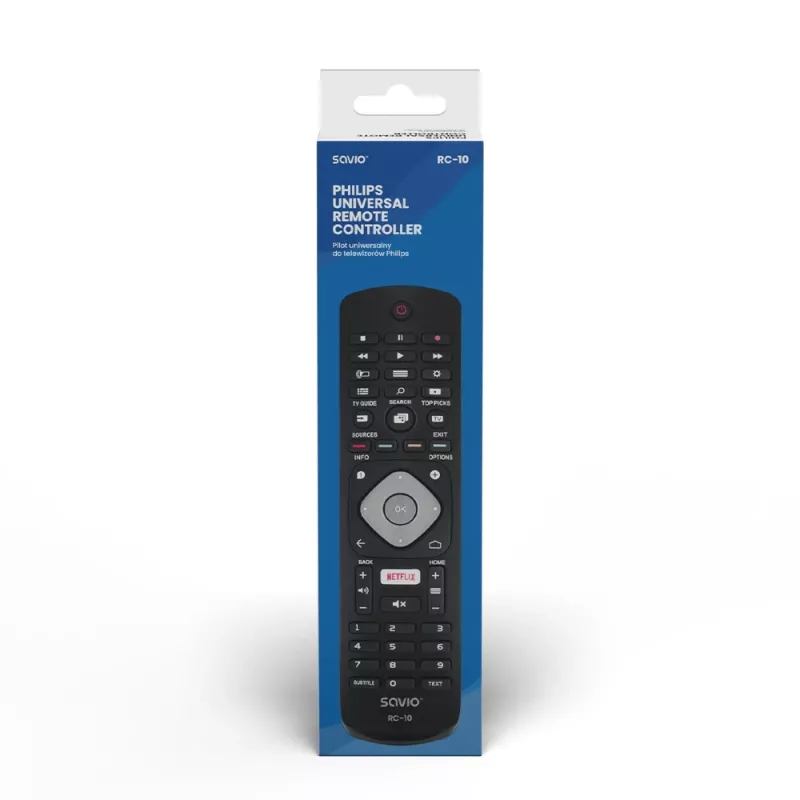 Mando a distancia SAVIO RC-10 para TV Philips, IR inalámbrico, negro, entrada por botones