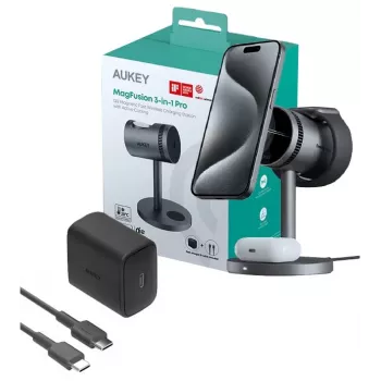Cargador inalámbrico 3 en 1 con refrigeración LC-MC311A 15W Qi2 MagSafe + adaptador de red PD 30W
