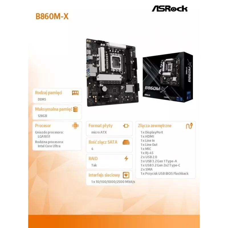 ASRock B860M-X placa base, Intel B860, LGA 1851, micro ATX, DDR5