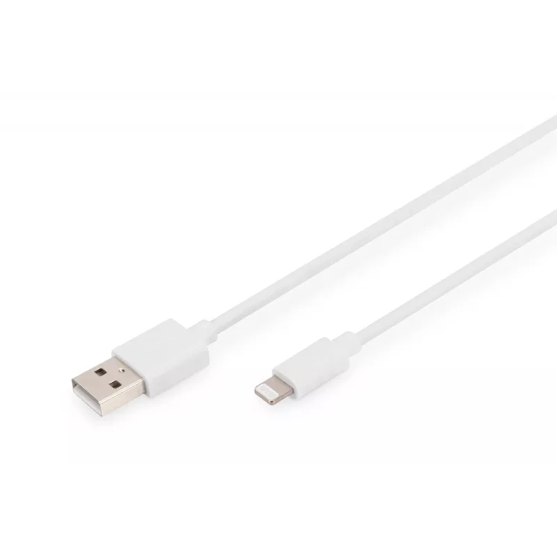 DIGITUS - Cable Lightning - Lightning (M) a USB (M) - 1,0 m - doble aislamiento - Blanco - moldeado - para Apple iPad/iPhone/iPod (Lightning) (DB-600106-010-W)