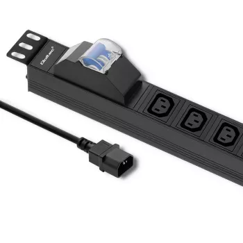 Qoltec 53999 Regleta PDU para rack de 19 pulgadas, 1U, 8x IEC C13, 10 A, con disyuntor, 2 m