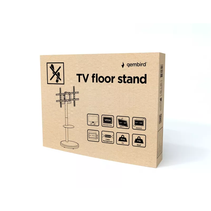 Soporte de TV de suelo GEMBIRD TVS-86TR-01-W para televisores de 37–86 pulgadas, blanco, giratorio e inclinable, VESA 200x200–600x400, carga máx. 50 kg