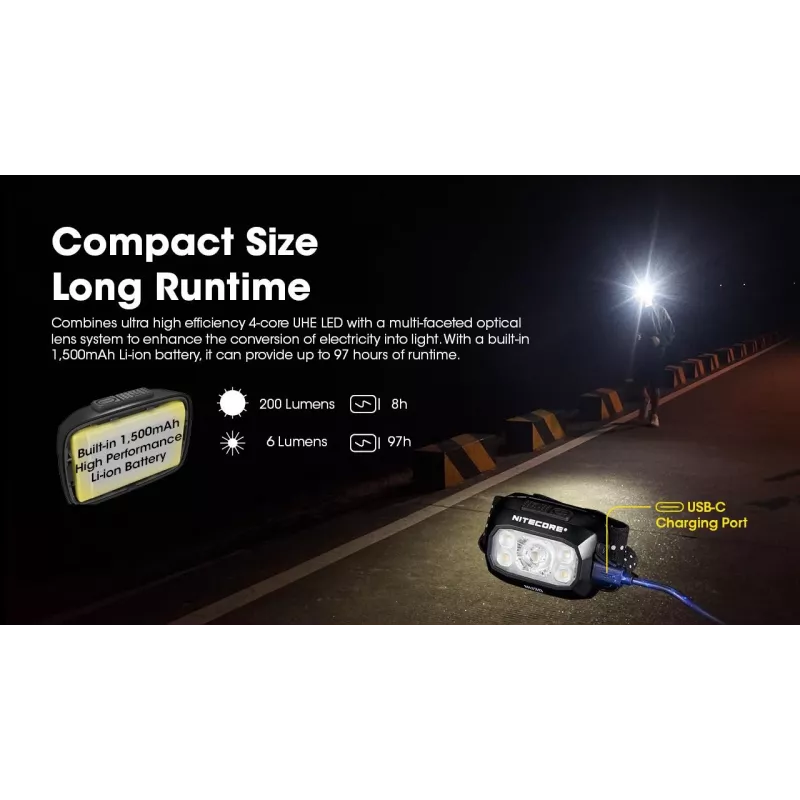 Linterna frontal Nitecore NU30 — linterna LED frontal compacta y portátil, hasta 500 lúmenes, varios niveles de potencia, modo de luz roja