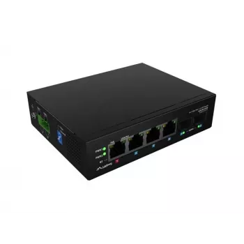 Switch PoE industrial no gestionado LANBERG ILGE-4P-2S-90 — 1xBT, 3xAT, 2xSFP, montaje DIN, Gigabit