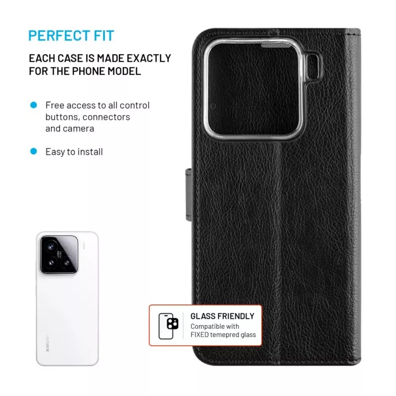 Fixed Opus | Funda tipo libro | Xiaomi | 15 | Piel | Negro