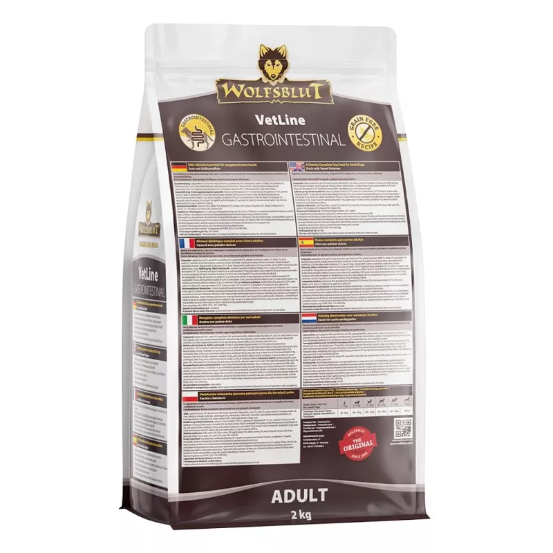 Pienso para perros Wolfsblut VetLine Gastrointestinal pato 2 kg — dieta veterinaria para favorecer la digestión, 20 % proteína, 10 % grasa