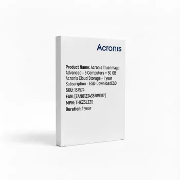 Acronis True Image Advanced - 5 ordenadores + 50 GB de almacenamiento en la nube de Acronis - Suscripción de 1 año - Descarga ESDESD