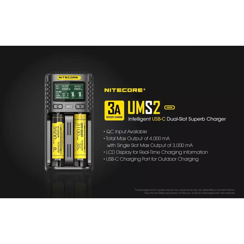 Nitecore UMS2 cargador de baterías pila doméstica DC litio-ion níquel-cadmio