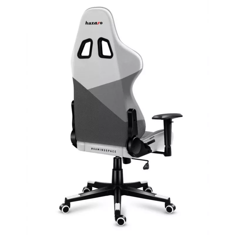 Silla gaming Huzaro Force 6.2 con asiento envolvente gris, blanca