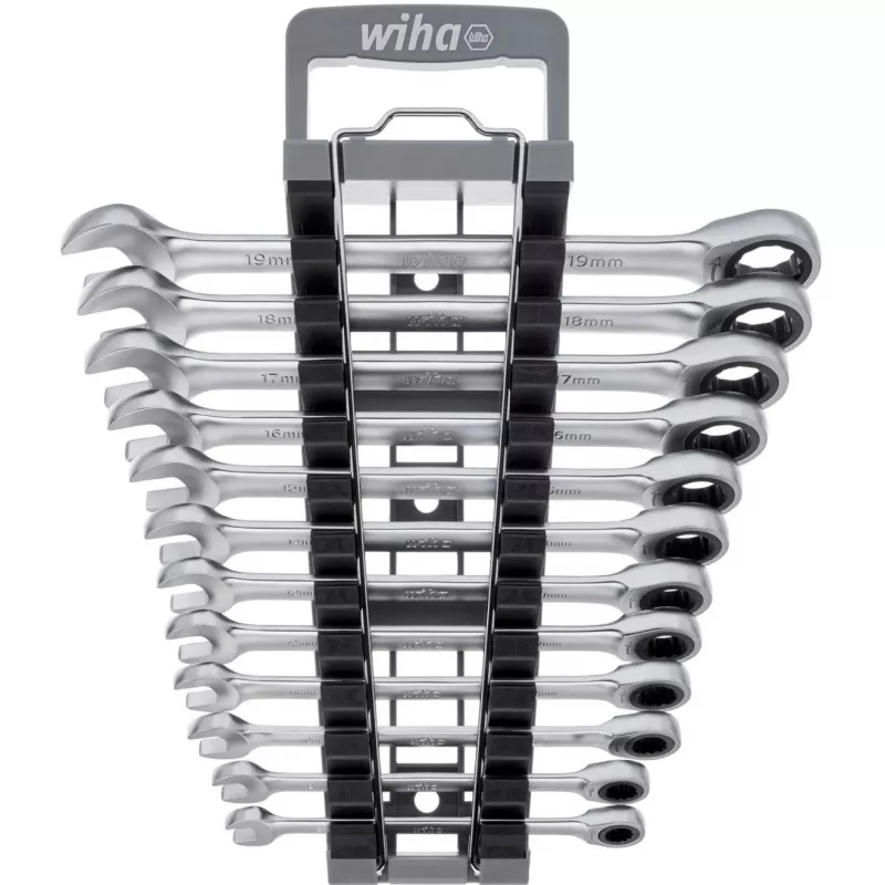 Wiha 44665 (30391) juego de llaves combinadas de carraca, 12 piezas, métricas 8-19 mm