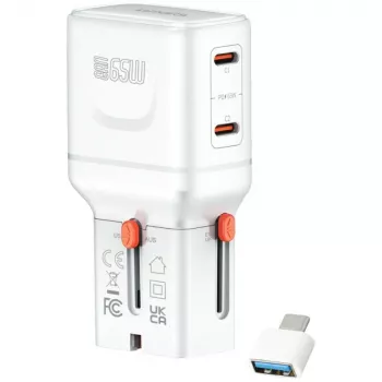 Cargador de viaje World 65W USB-C + USB-A blanco
