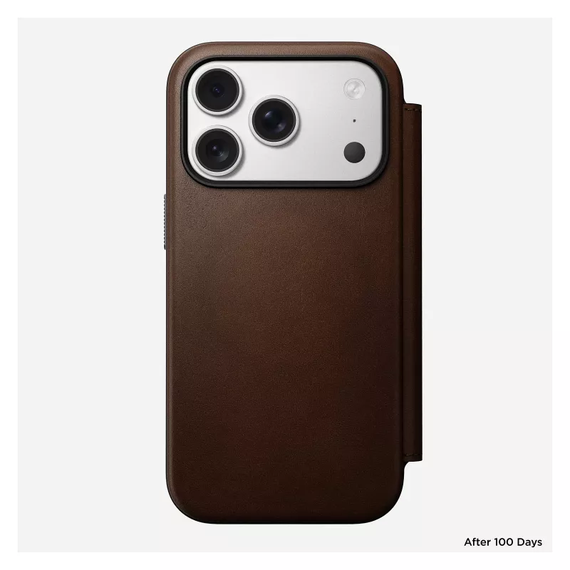 Funda tipo folio de cuero para móvil Nomad Modern Leather Folio para iPhone 17 Pro – marrón, compatible con 6,3