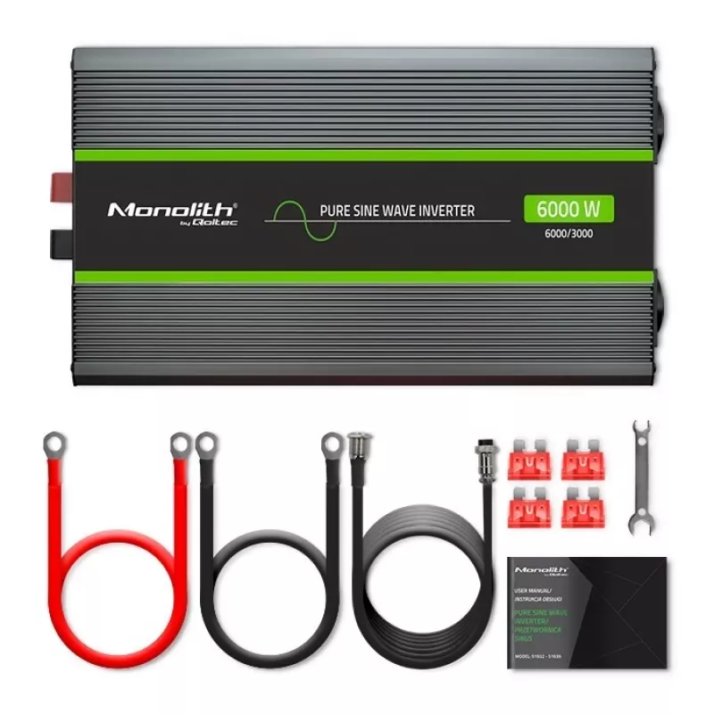 Qoltec 51923 inversor de onda sinusoidal pura Monolith | 3000W | 6000W | 24V a 230V | LCD