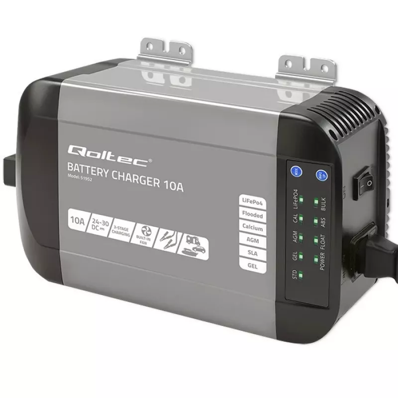 Qoltec 51952 cargador inteligente Monolith para baterías LiFePO4/AGM/GEL/SLA, 10 A, 24 V