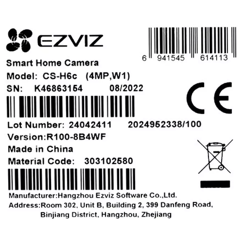 EZVIZ H6c Cámara de vigilancia IP 1920 x 1080, interior, tipo domo, Wi‑Fi y Ethernet, objetivo de 4 mm, giro de 360°, microSD hasta 256 GB