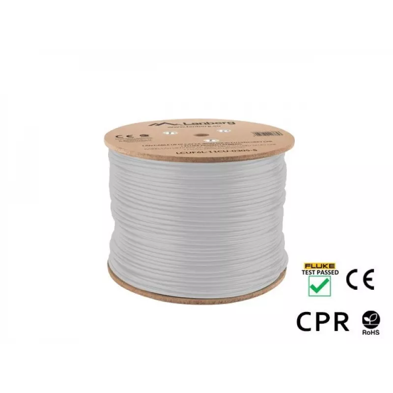 Lanberg LCUF6L-11CU-0305-S cable de red U/FTP Cat6a 305 m, cobre macizo, LSZH, CPR, 500 MHz, probado con Fluke, gris