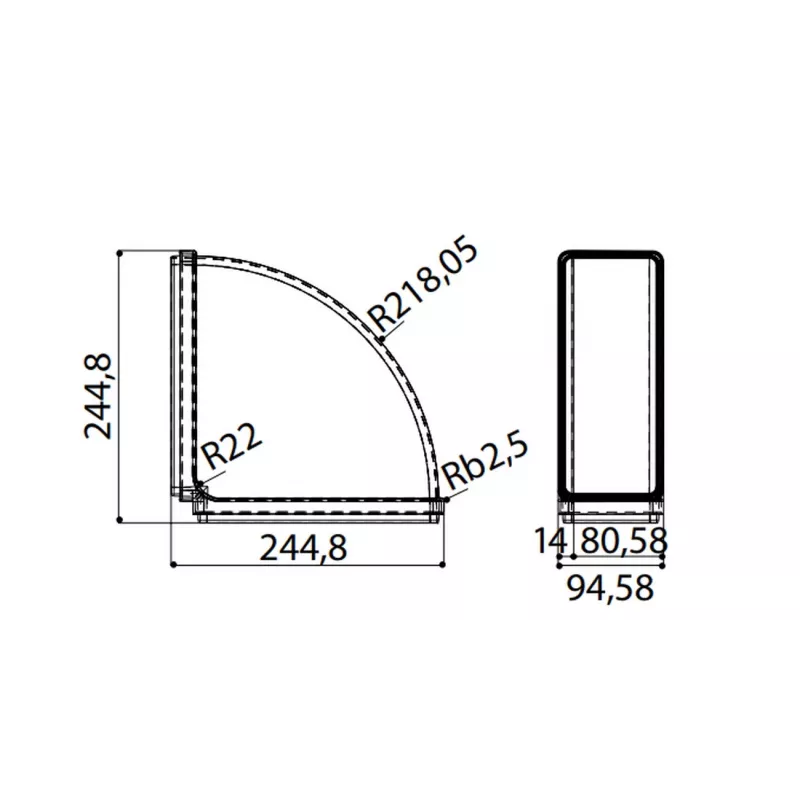 Faber Curve CRO 90 – Codo de 90° para conducto de extracción rectangular 220 x 90 mm