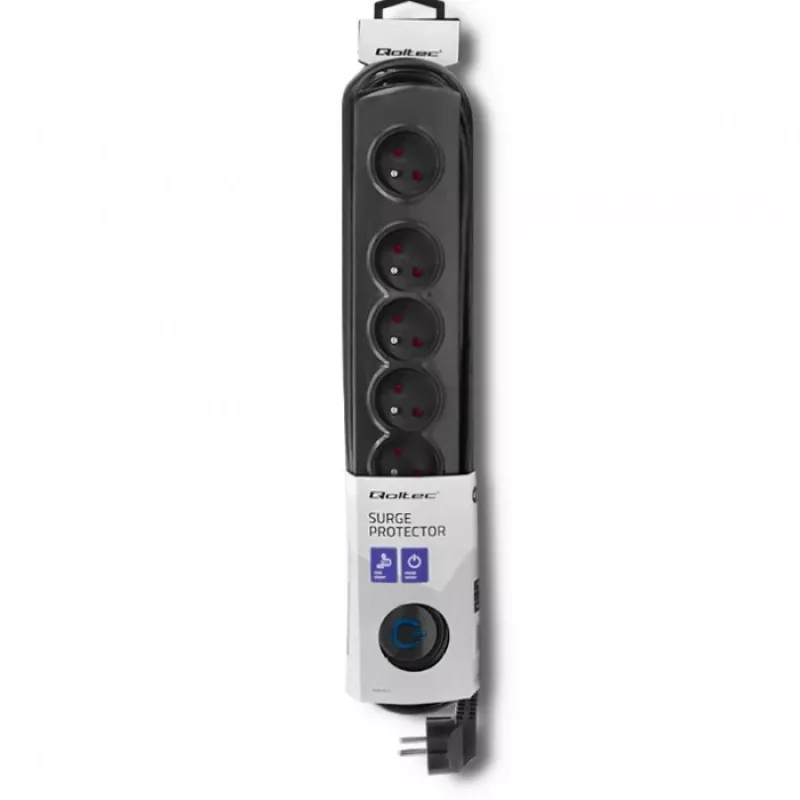 Protector de sobretensión Qoltec 50172 negro 6 tomas de CA 230V 5 m