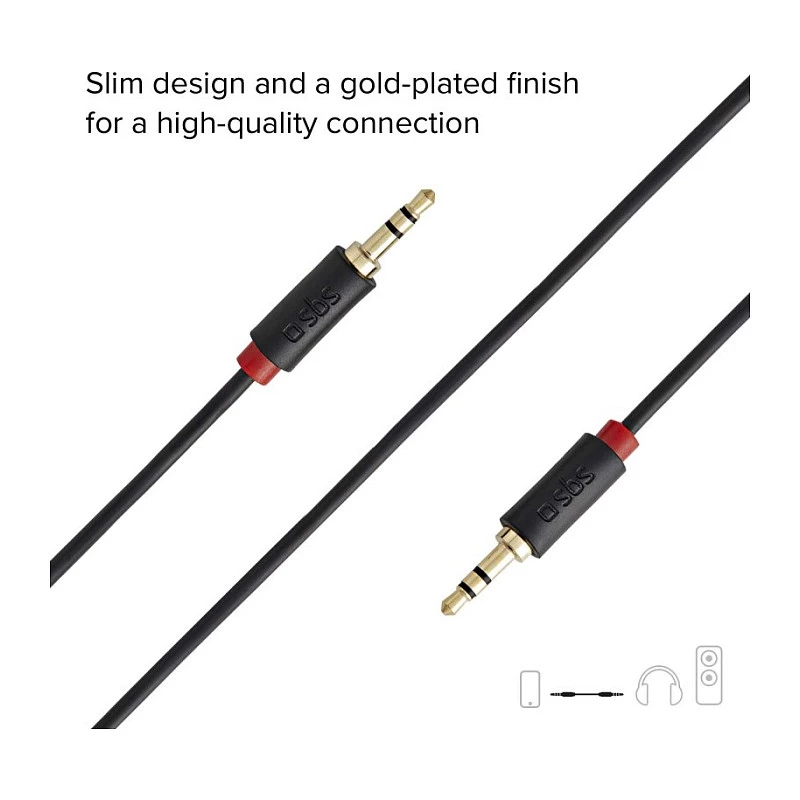SBS TECABLE35KR - cable de audio - mini-phone estéreo 3,5 mm macho a mini-phone estéreo 3,5 mm macho - 1,5 m - negro (TECABLE35KR)