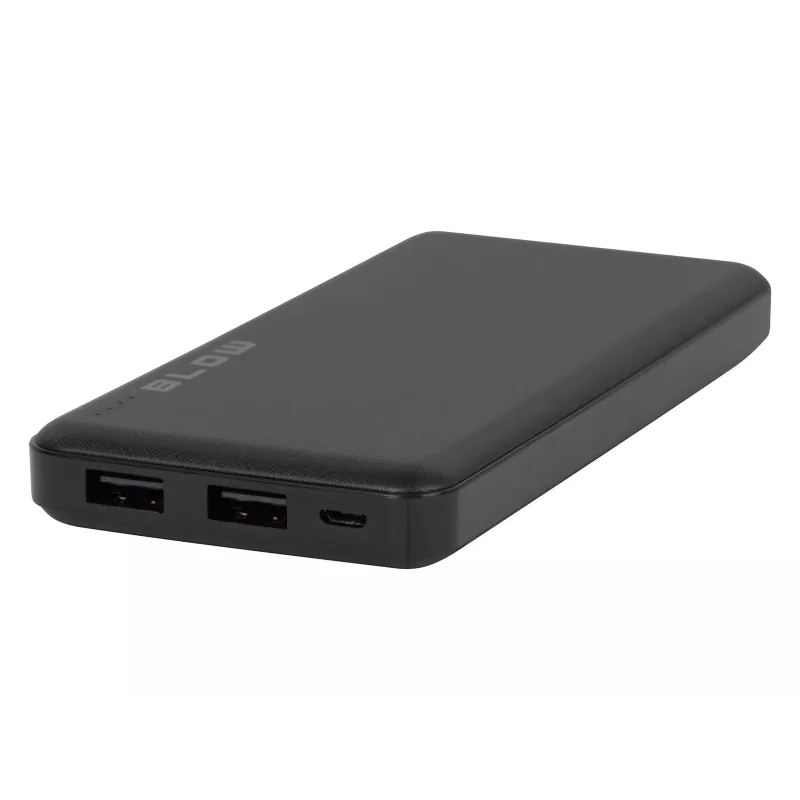 Powerbank portátil BLOW PB10A 10000mAh batería de polímero, 2 salidas USB-A, 22,5W de potencia total, entrada Micro-USB, negro
