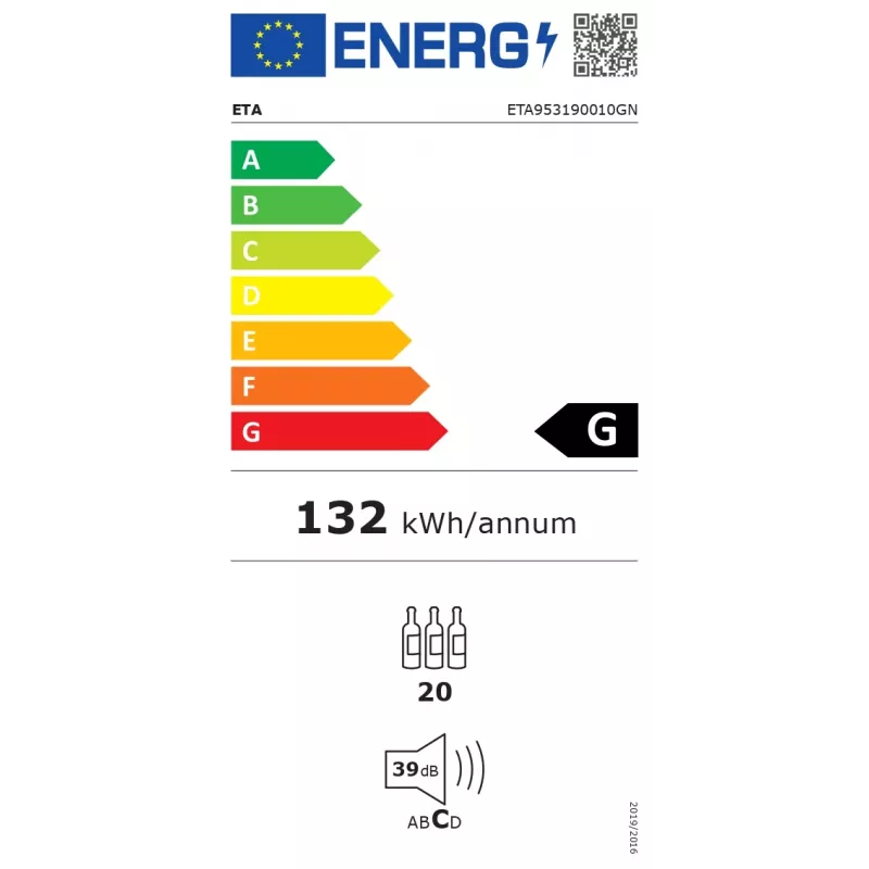 ETA | Enfriador de vino | ETA953190010GN | Clase de eficiencia energética G | Independiente | Capacidad de botellas 20 | Negro
