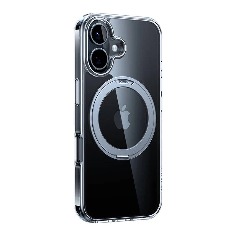 Funda protectora para smartphones Torras Ostand Pro para iPhone 16, transparente, ajuste delgado, compatible con carga inalámbrica