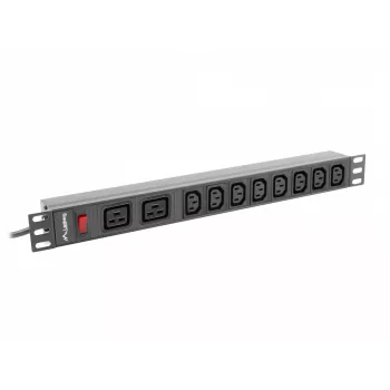 Unidad de distribución de energía para rack LANBERG PDU-02I1908I-0200-C20-BK — 1U, 10×C13, 16A, cable de 2 m, 19