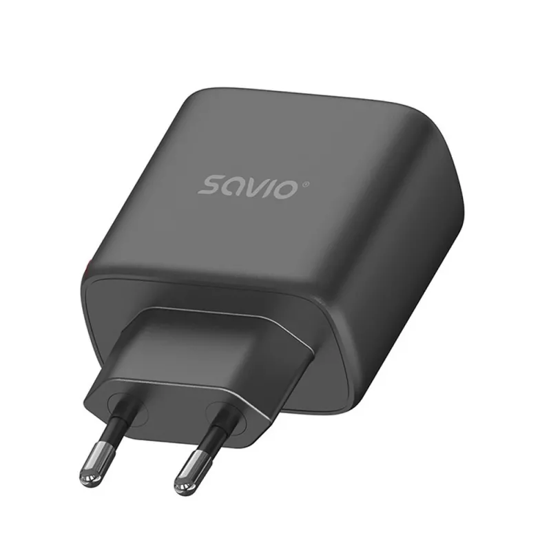 Cargador de pared SAVIO LA-06/B 30 W, USB-A + USB-C, Quick Charge, Power Delivery 3.0, negro