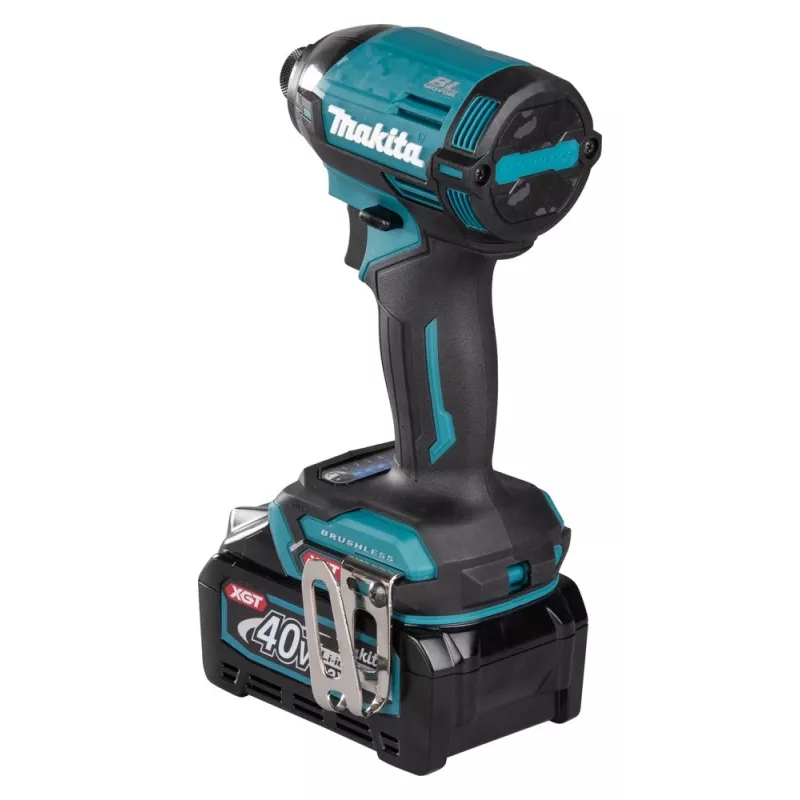 Makita TD002GD202 atornillador de impacto inalámbrico, 40 V XGT, sin escobillas, 220 Nm, hexagonal de 1/4", luz LED, con 2 baterías de iones de litio de 2,5 Ah, cargador rápido y maletín