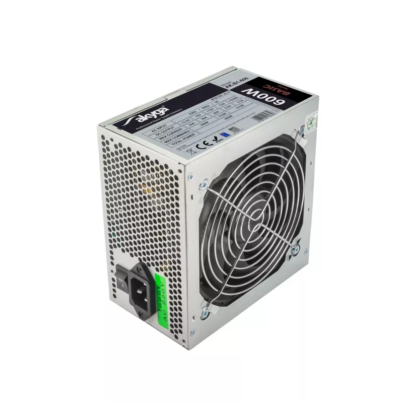 Fuente de alimentación ATX Akyga Basic AK-B1-600 600 W, ventilador de 120 mm, PFC pasivo, gris