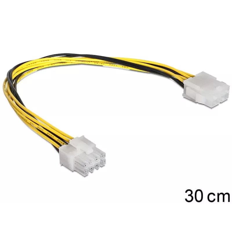 DeLOCK - Cable alargador de corriente - Alimentación interna, 8 pines (M) - Alimentación interna, 8 pines (H) - 30 cm (83342)
