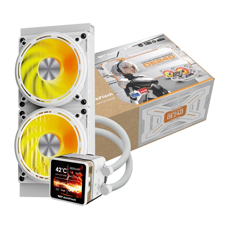 Refrigeración líquida de CPU Darkflash DE240 (blanca) – radiador de 240 mm, circuito AIO cerrado