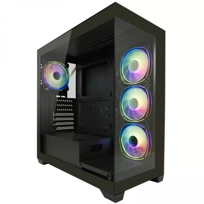LC-Power Caja MidiTower 715B negra USB3.2/Audio sin fuente de alimentación SEAMLESS_X (LC-715B-ON)