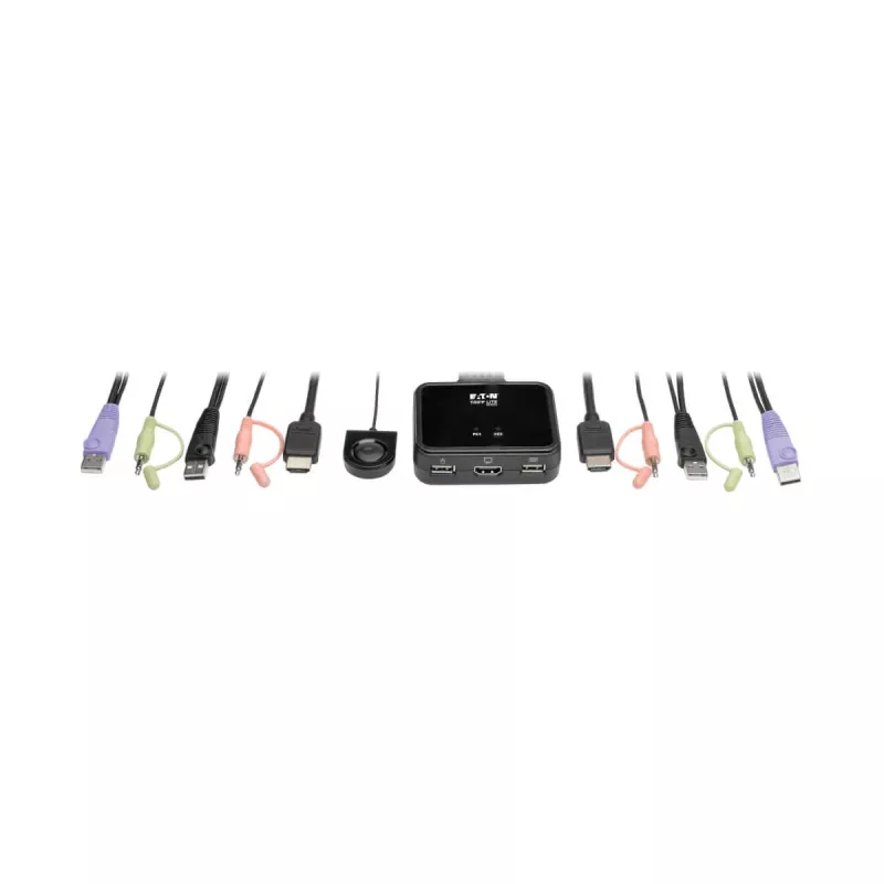 Eaton Tripp Lite series conmutador KVM USB/HD de 2 puertos con audio/vídeo, cables y uso compartido de periféricos USB - Conmutador KVM/audio/USB - 2 x KVM/audio/USB - 1 usuario local - Sobremesa