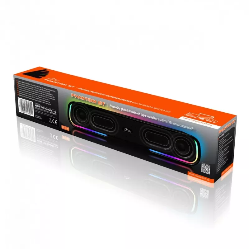 Altavoz MEDIA‑TECH Phantom MT3180 barra de sonido 450W RMS, 80W con batería, Bluetooth, con cable e inalámbrico, negro